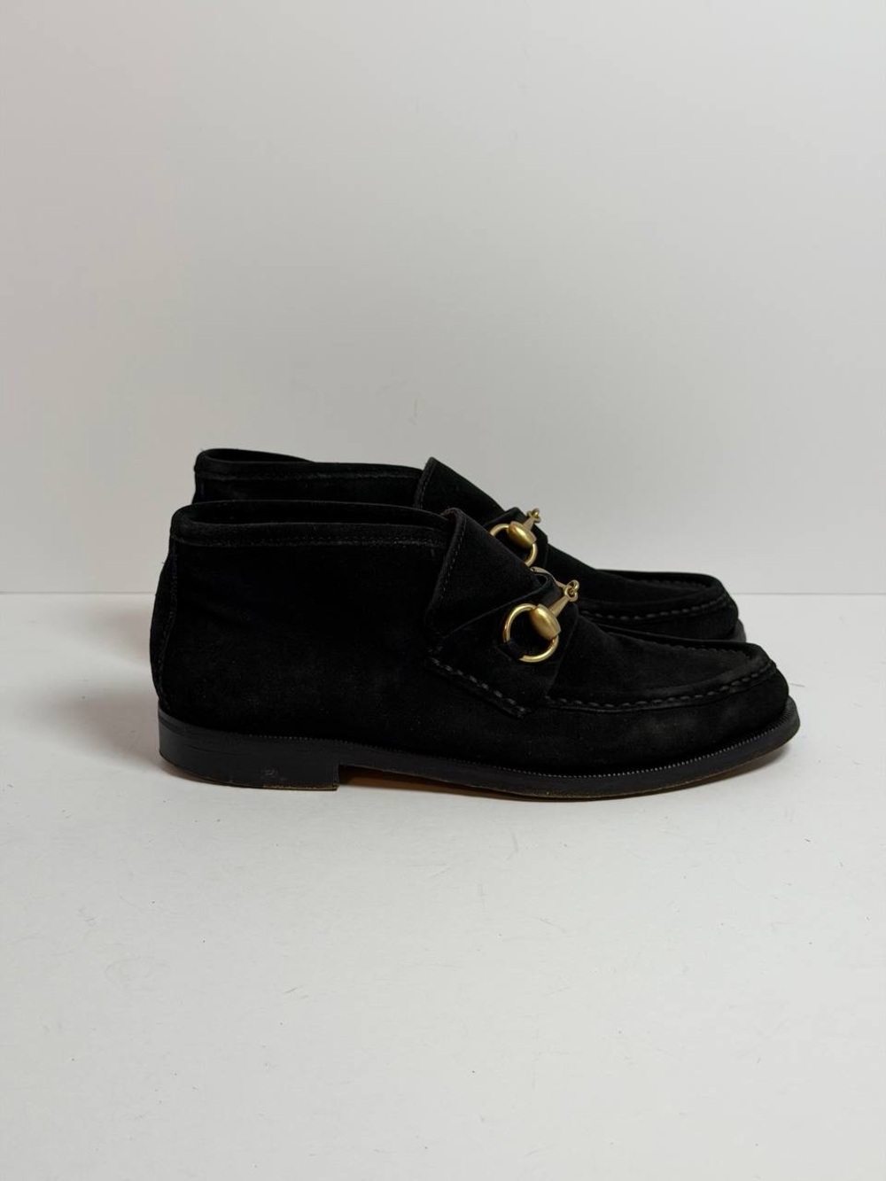 Gucci Horsebit Black Suede Ankle Loafer Boots Size 35.5